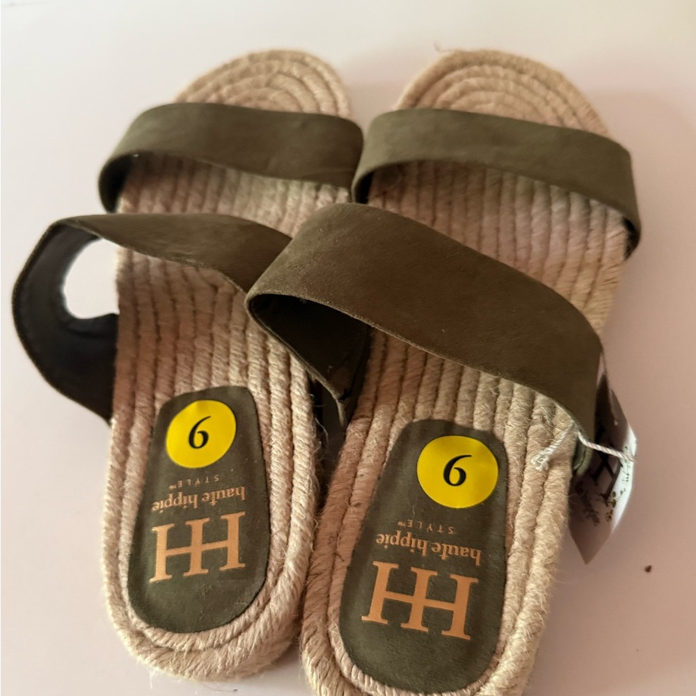 Haute Hippie Olive Green Double-Strap Espadrille Slide Sandals Women’s 9 New - Picture 3 of 5
